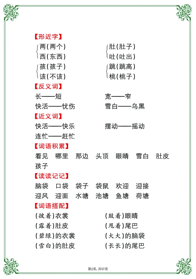 《考点总梳理57页二上语文_小学1-6年级全科全套_1-6年级全科上册_二年级_语文_语文二上期末专项复习》第2页预览