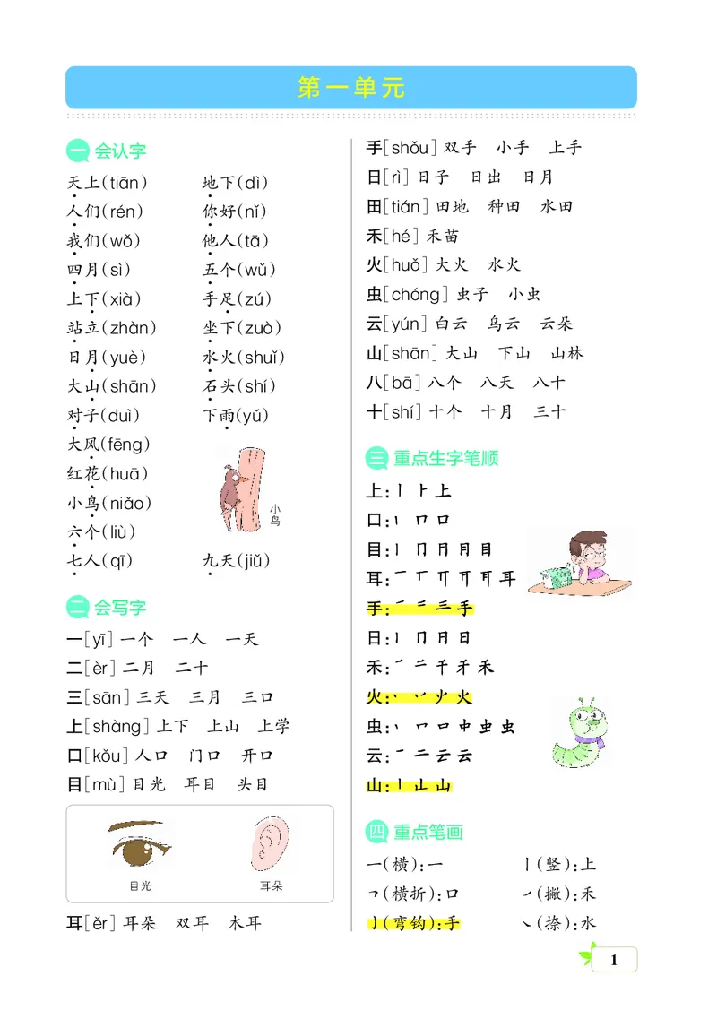 《一上（核心考点梳理）_小学1-6年级全科全套_1-6年级全科上册_一年级_语文_语文一上单元考点归纳》第1页预览