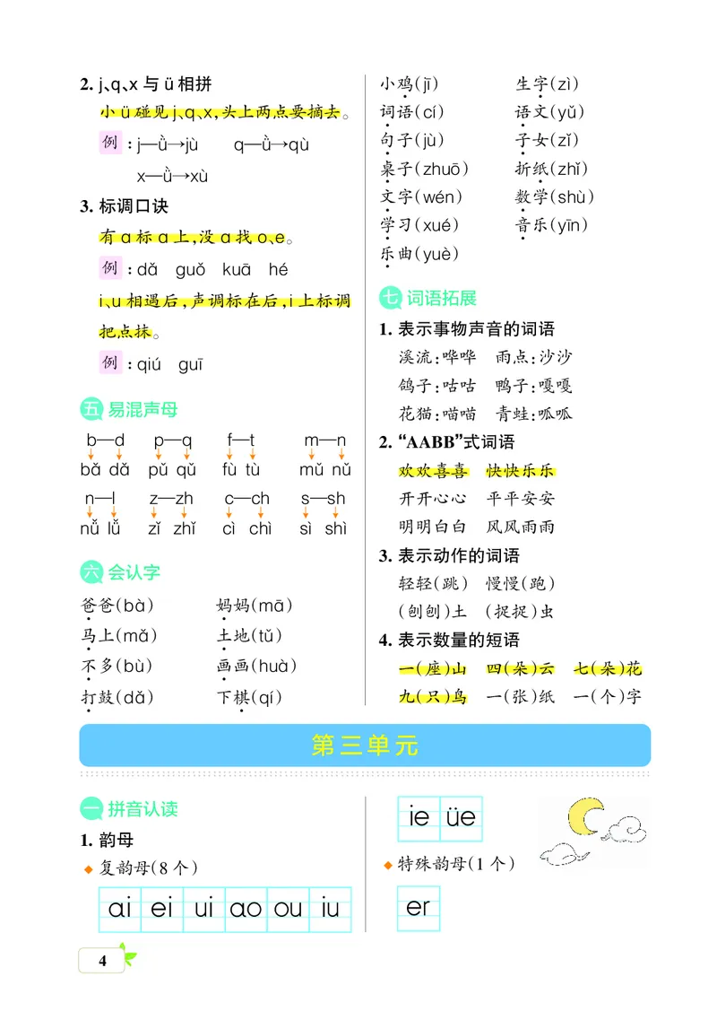 《一上（核心考点梳理）_小学1-6年级全科全套_1-6年级全科上册_一年级_语文_语文一上单元考点归纳》第4页预览