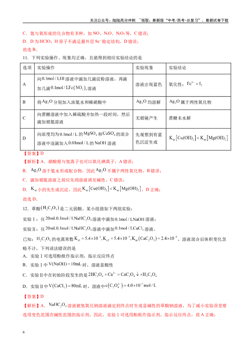 《模拟卷04（新高考通用，14+4）（解析版）_05-化学-高考总复习_一轮复习_2025年_2025年高考化学模拟卷（新高考通用）8套》第6页预览