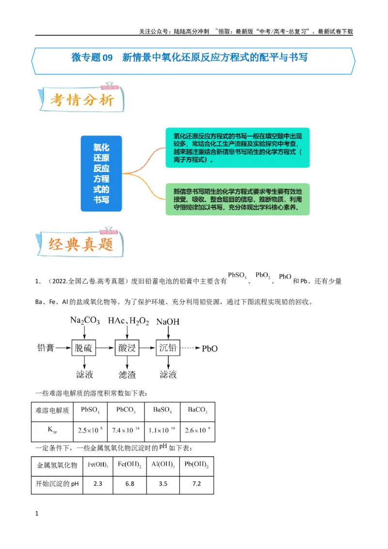 《升级版微专题09新情景中氧化还原反应方程式的配平与书写（解析版）(全国版)_05-化学-高考总复习_一轮复习_2024年_2024高考化学一轮复习考点微专题考情分析经典真题_资料》第1页预览