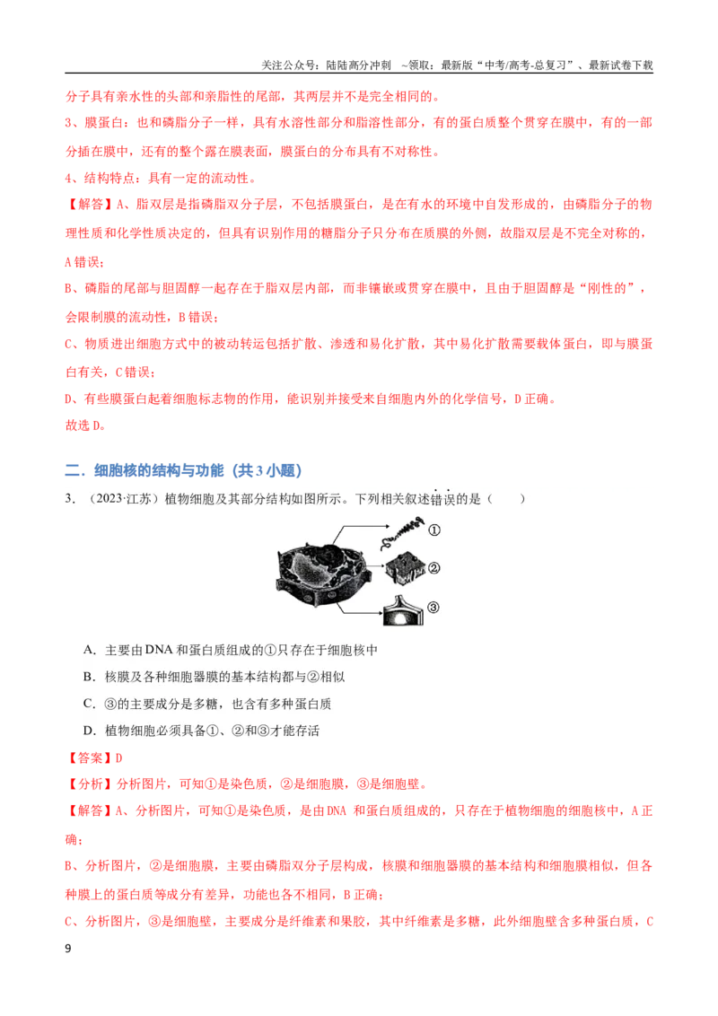 《专题02细胞的结构基础（教师版）_06-生物-高考总复习_专项复习_2024年_2024年高考生物总复习核心题型解读与全攻略新教材_资料》第9页预览