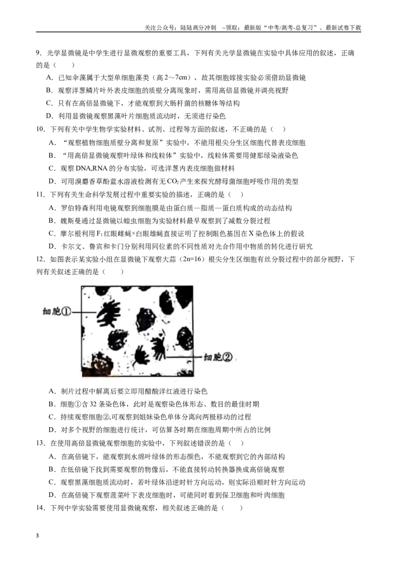 《专题02显微镜观察类实验(原卷版）_06-生物-高考总复习_专项复习_2024年_2024年高考生物实验专项训练_资料》第3页预览