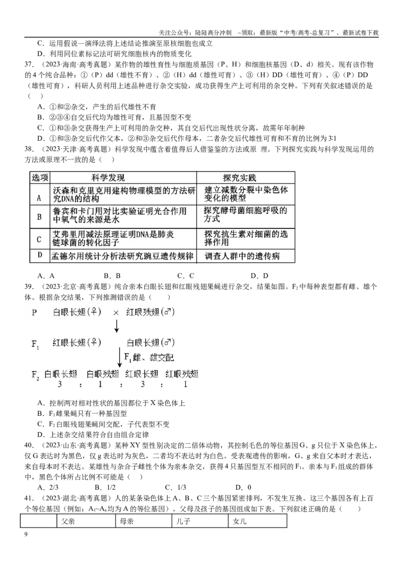《专练04遗传规律（100题）（学生版）_06-生物-高考总复习_专项复习_2024年_2024年新高考生物总复习高频考点必刷800题_2025版》第9页预览