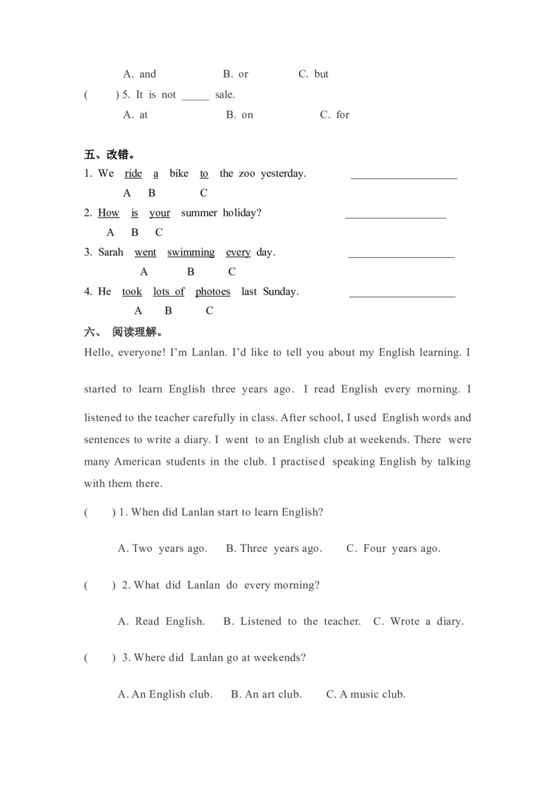 《精品六年级下册英语一课一练-Unit3Wheredidyougo课时（4）人教PEP（word版，含答案）_小学1-6年级全科全套_1-6年级全科下册_六年级_英语_英语六下人教PEP版》第2页预览