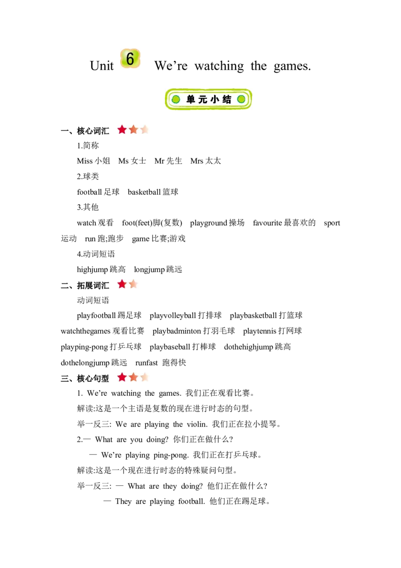 《精通版五下Unit6知识清单_小学1-6年级全科全套_1-6年级全科下册_五年级_五年级下英语_英语五下人教精通版》第1页预览