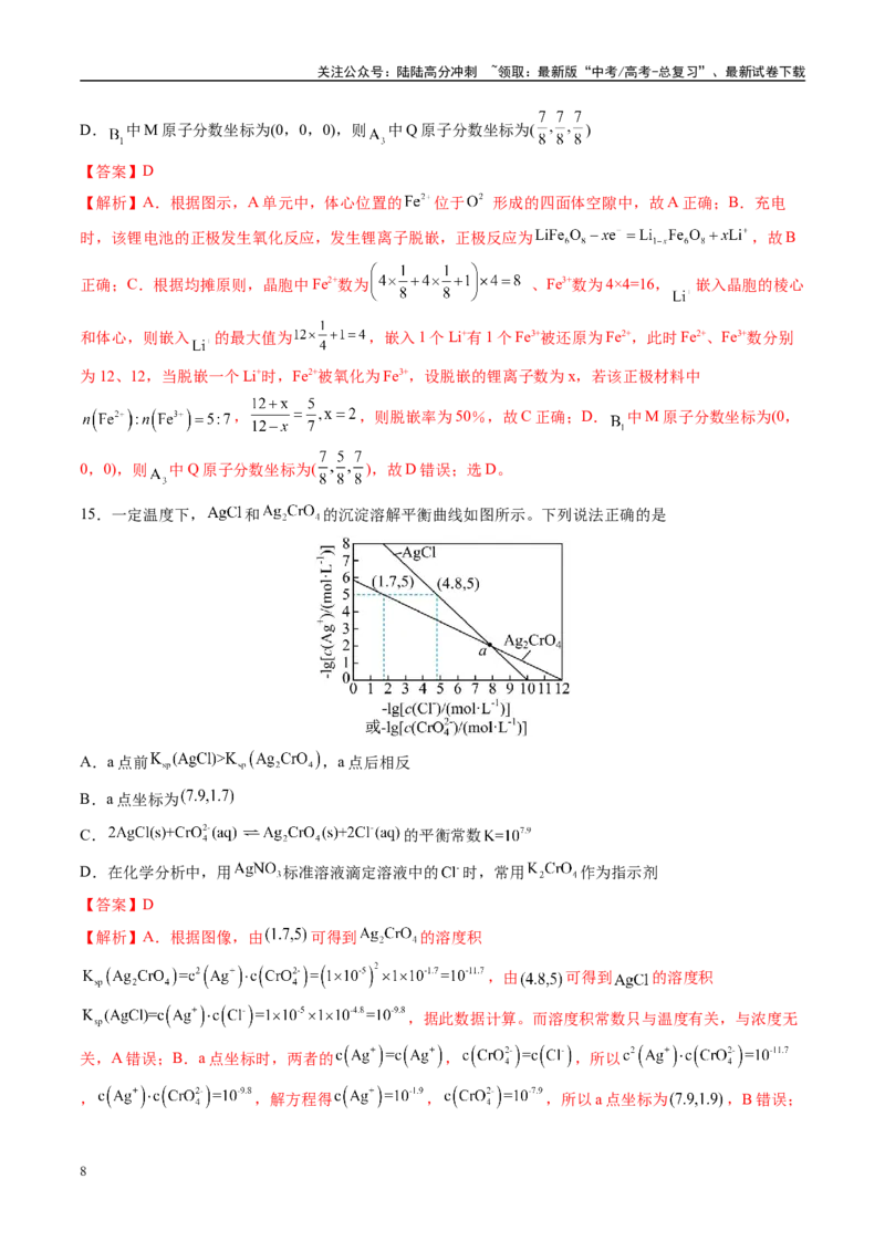 《模拟卷04（新高考八省专用，15+4）（解析版）_05-化学-高考总复习_一轮复习_2025年_2025年高考化学模拟卷（新高考八省专用）8套》第8页预览