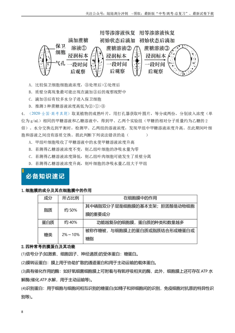 《专题02细胞的结构、功能及物质运输-（新高考通用）（学生版）_06-生物-高考总复习_专项复习_2025年_2025年高考生物真题题源解密（新高考通用）》第8页预览
