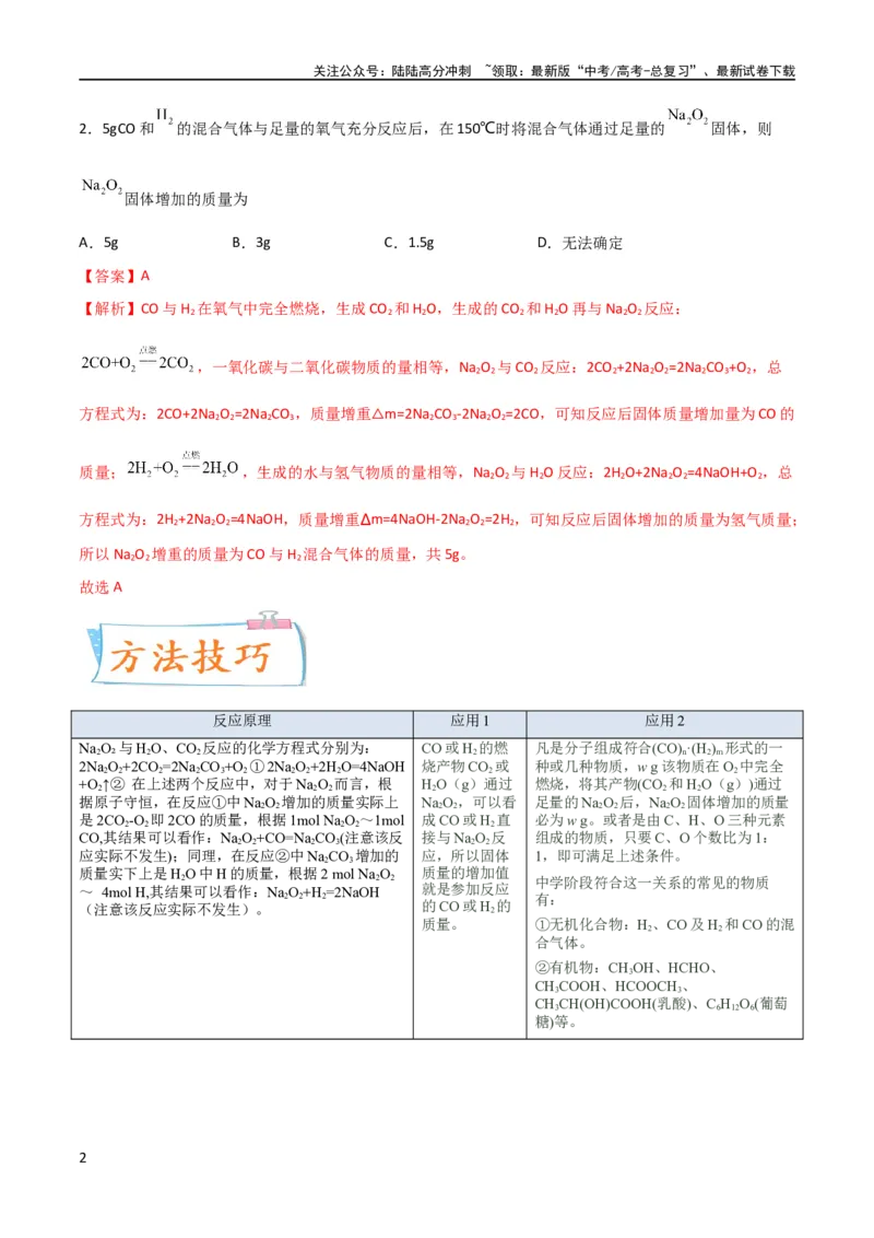 《升级版微专题11“四角度”认识过氧化钠与水、二氧化碳的反应（解析版）_05-化学-高考总复习_一轮复习_2024年_2024高考化学一轮复习考点微专题考情分析经典真题_资料》第2页预览