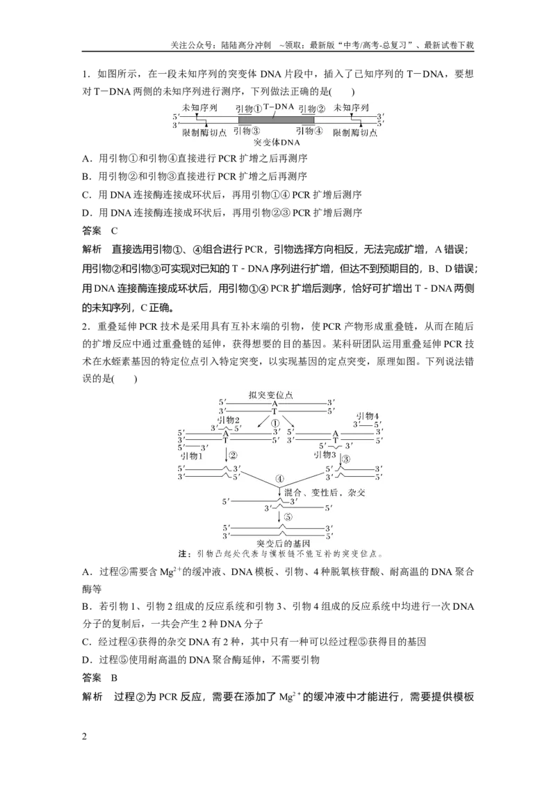 《2024年高考生物一轮复习（新人教版）第10单元　解惑练4　PCR技术拓展应用_06-生物-高考总复习_一轮复习_2024年_2024高考生物大一轮复习课件讲义新人教版知识总结_教师版》第2页预览