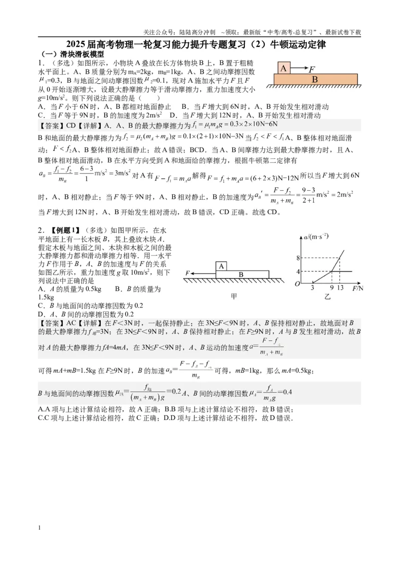 《2025届高考物理能力提升专题复习（2）牛顿运动定律（教师版）_04-物理-高考总复习_一轮复习_2025年_2025届高考物理一轮复习能力提升专题练_资料》第1页预览