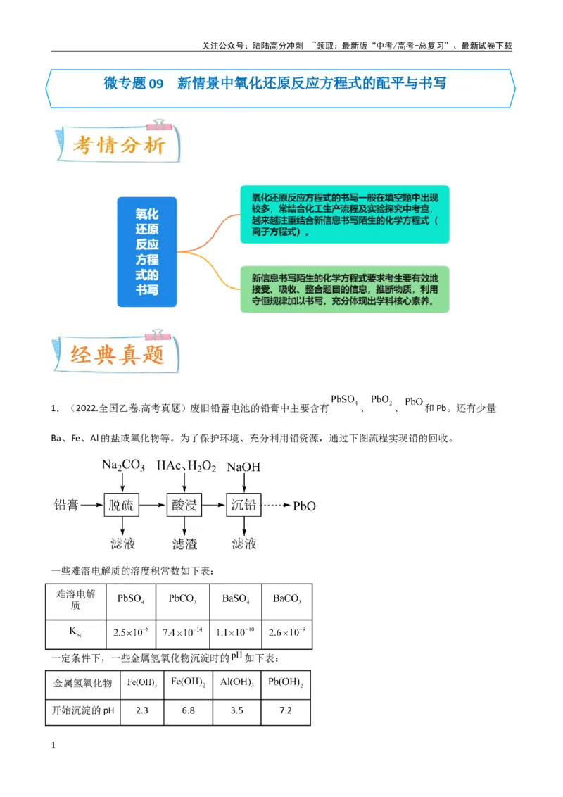 《升级版微专题09新情景中氧化还原反应方程式的配平与书写（解析版）(全国版)_05-化学-高考总复习_一轮复习_2024年_2024年高考化学一轮复习考点微专题_资料》第1页预览