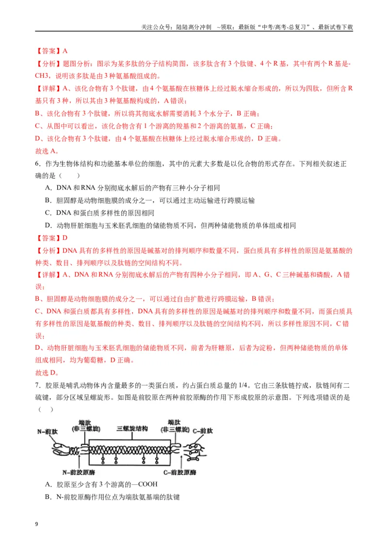 《专题01细胞的分子组成（解析版）_06-生物-高考总复习_专项复习_2024年_2024年高考生物经典小题必刷_资料》第9页预览