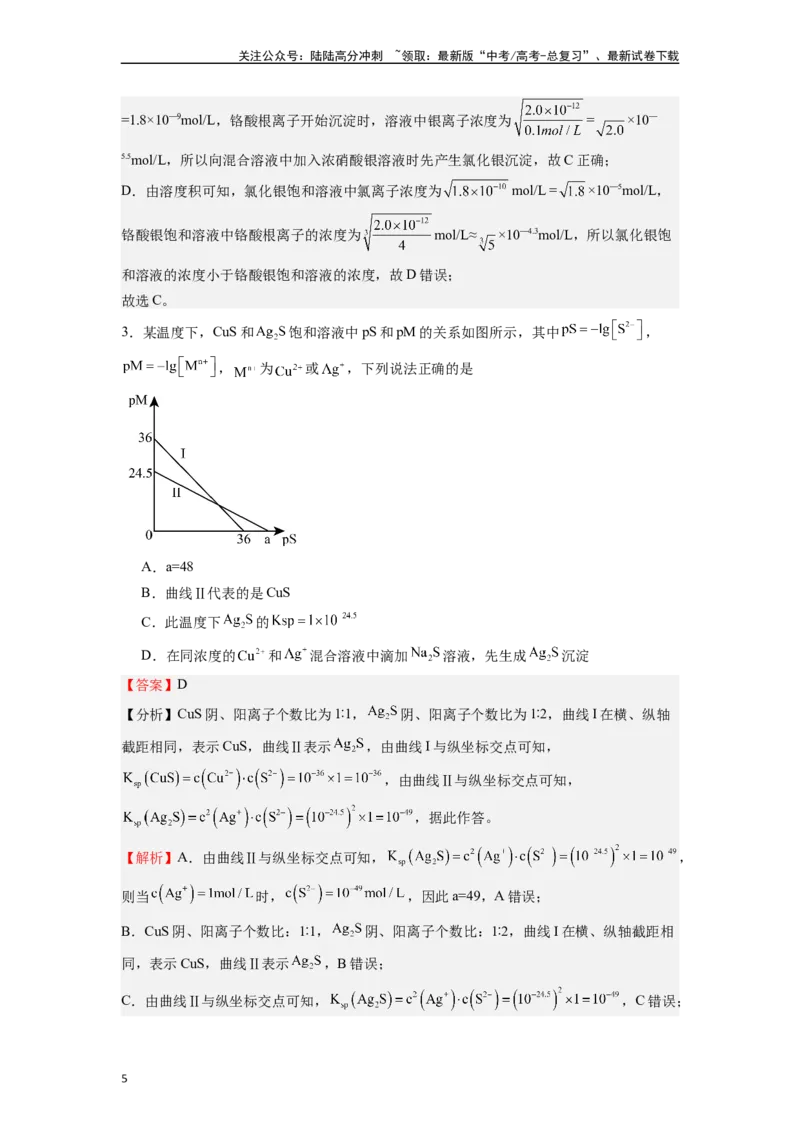 《微专题15有关Ksp计算考向的归类解析与方法指导-（解析版）_05-化学-高考总复习_二轮复习_2024年_2024年高考化学二轮微专题突破_资料_1-资料》第5页预览