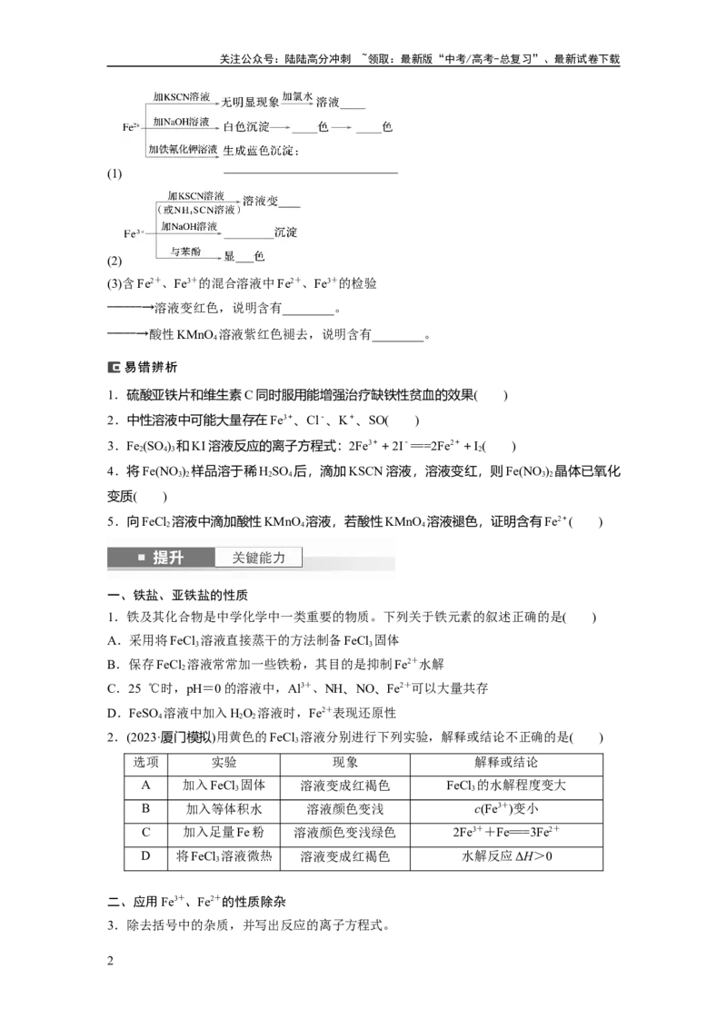 《大单元二　第四章　第13讲　铁盐、亚铁盐　铁及其化合物的转化_05-化学-高考总复习_一轮复习_2025年_2025年大一轮复习讲义人教版化学_资料_1-资料_大一轮复习讲义学生专用_一轮复习讲义》第2页预览