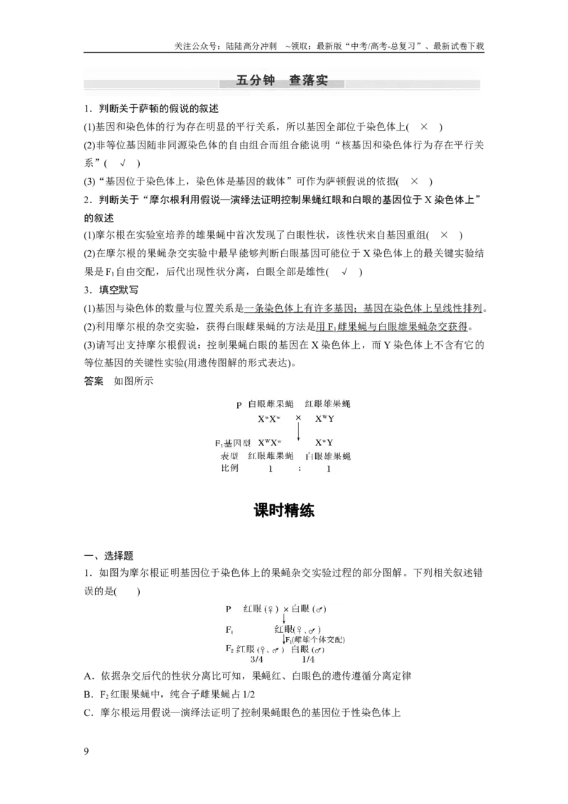 《2024年高考生物一轮复习（新人教版）第5单元　第7课时　基因在染色体上的假说与证据_06-生物-高考总复习_一轮复习_2024年_2024高考生物大一轮复习课件讲义新人教版知识总结_教师版》第9页预览