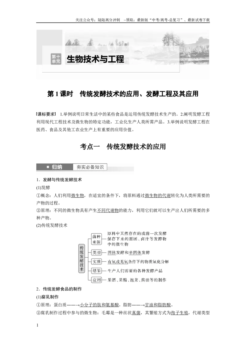 《2024年高考生物一轮复习（新人教版）第10单元　第1课时　传统发酵技术的应用、发酵工程及其应用_06-生物-高考总复习_一轮复习_2024年_2024高考生物大一轮复习课件讲义新人教版知识总结》第1页预览