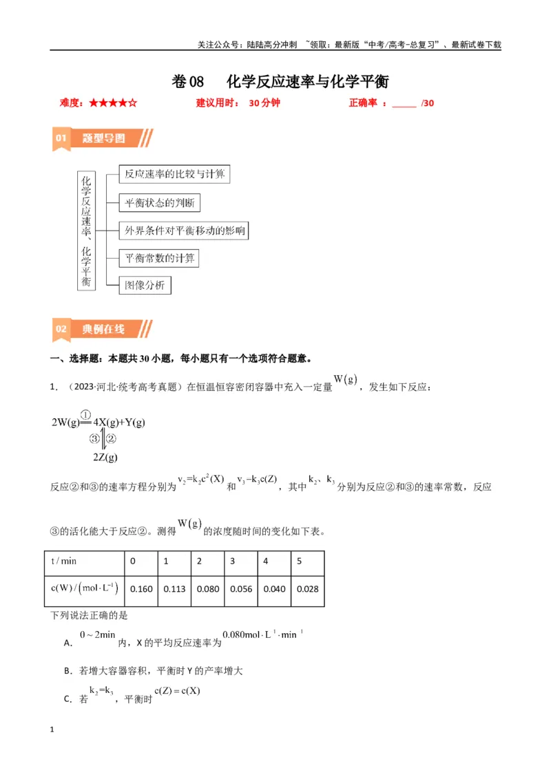 《卷08化学反应速率与化学平衡-（全国通用）（学生版）_05-化学-高考总复习_专项复习_2024年_2024年高考化学小题限时集训（全国通用+新九省专用）_资料_高考化学小题限时集训（全国通用）》第1页预览