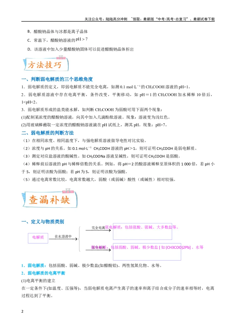 《升级版微专题38强弱电解质的判断与比较（原卷版）(全国版)_05-化学-高考总复习_一轮复习_2024年_2024高考化学一轮复习考点微专题考情分析经典真题_资料》第2页预览