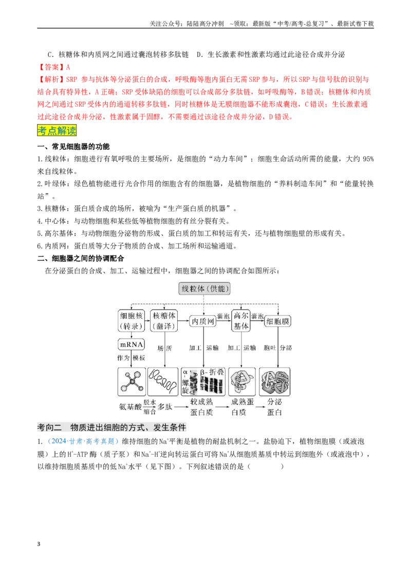 《专题02细胞的结构、功能及物质运输-（新高考通用）（教师版）_06-生物-高考总复习_专项复习_2025年_2025年高考生物真题题源解密（新高考通用）》第3页预览