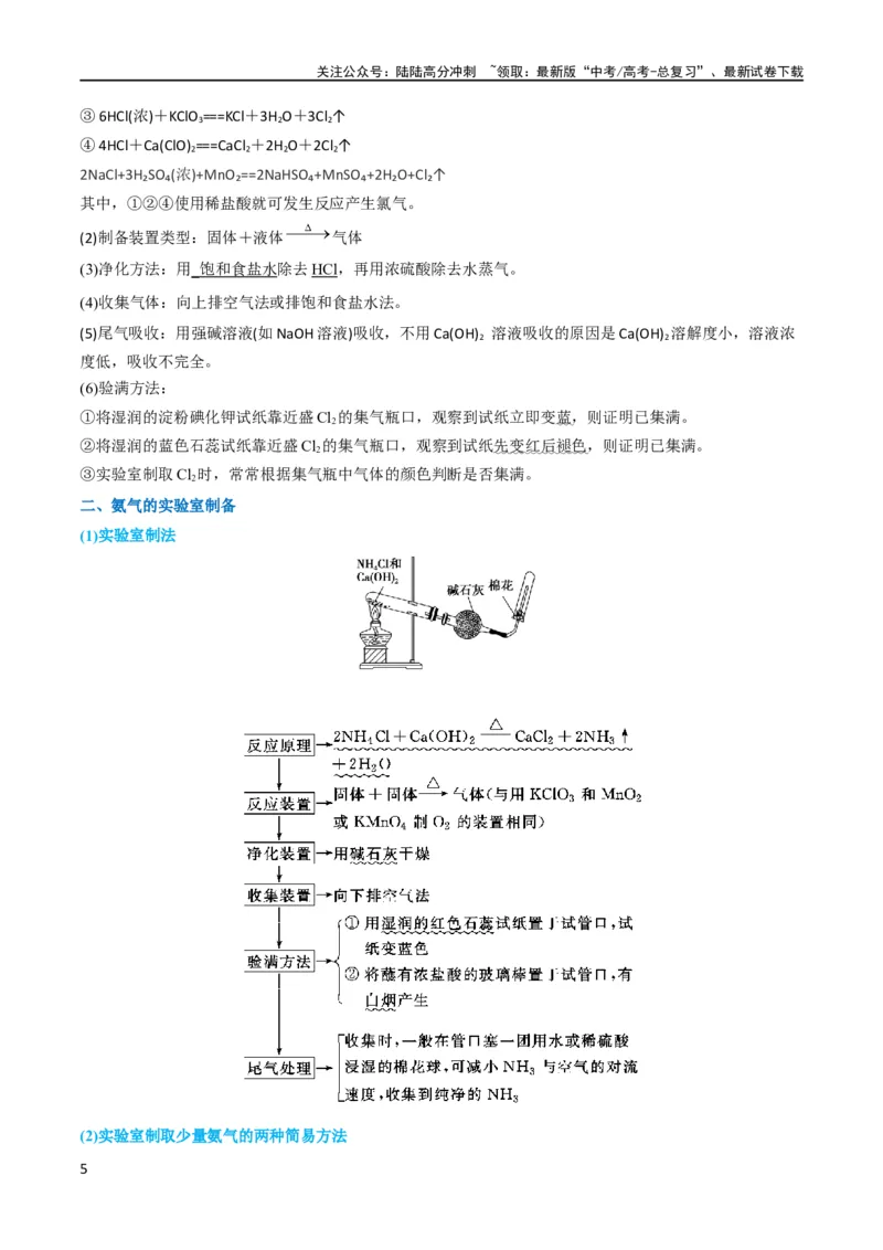 《升级版微专题24氯气、氨气、二氧化硫的实验室制备与应用（解析版）(全国版)_05-化学-高考总复习_一轮复习_2024年_2024年高考化学一轮复习考点微专题_资料》第5页预览