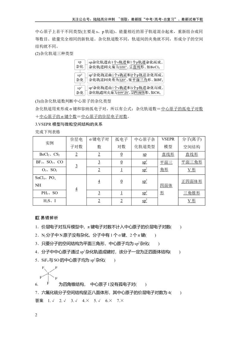 《大单元三　第八章　第34讲　价层电子对互斥模型、杂化轨道理论及应用_05-化学-高考总复习_一轮复习_2025年_2025年大一轮复习讲义人教版化学_资料_1-资料_大一轮复习讲义教师专用》第2页预览