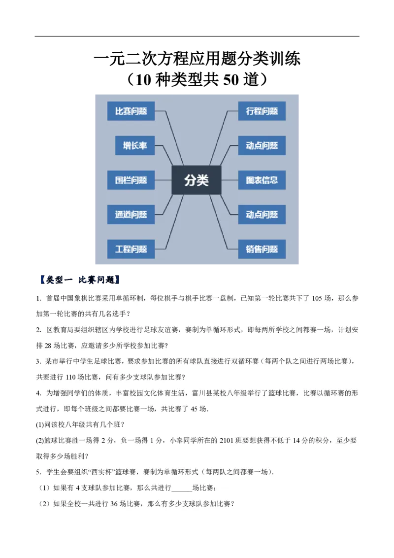 《一元二次方程应用题分类训练（10种类型共50道）（原卷版）_🌲一元二次方程专项26年》第1页预览