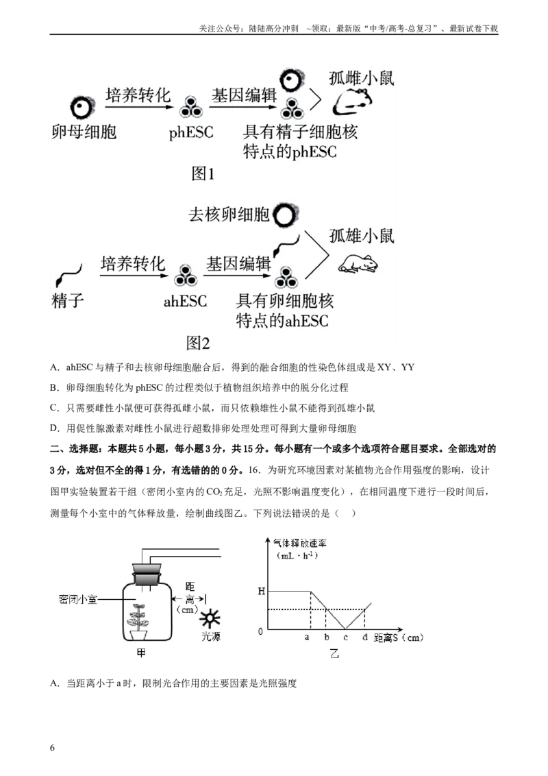 《2023年高考押题预测卷03—生物（考试版）_06-生物-高考总复习_专项复习_2024年_2023年高考押题预测卷01生物》第6页预览