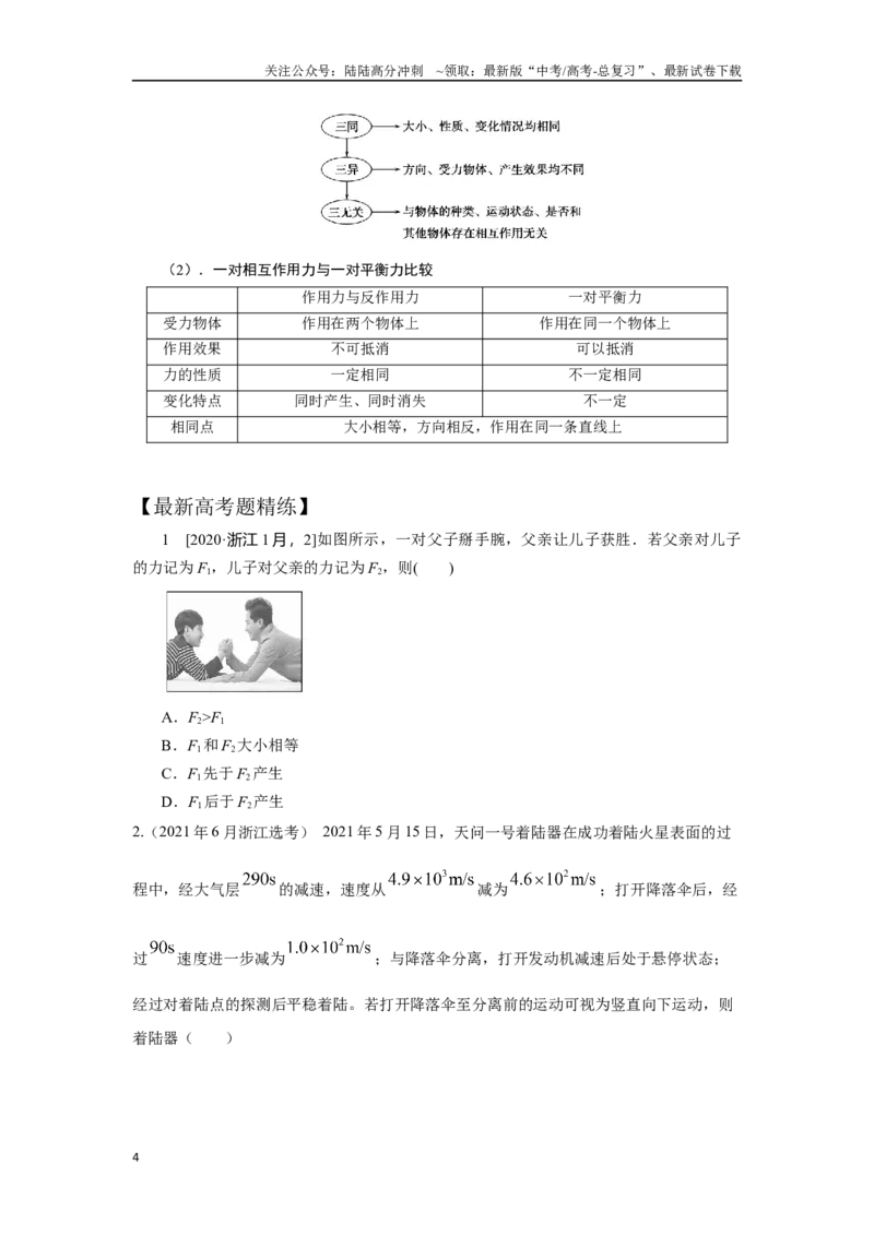 《2.7牛顿第三定律（原卷版）—高考物理一轮复习100考点100讲_04-物理-高考总复习_一轮复习_2024年_2024年高考物理一轮复习100考点100讲_资料》第4页预览