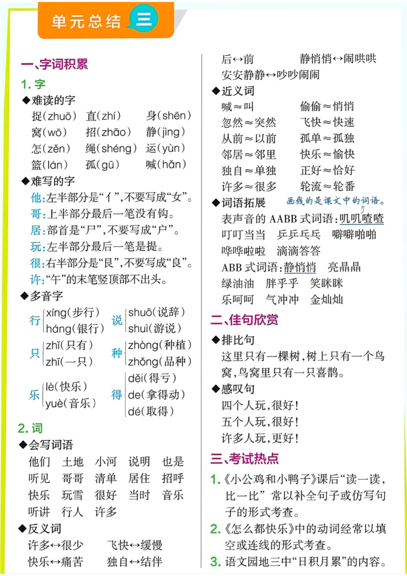 《一年级语文下册单元总结_小学1-6年级全科全套_1-6年级全科下册_一年级_一年级下语文_语文一下单元知识总结》第3页预览