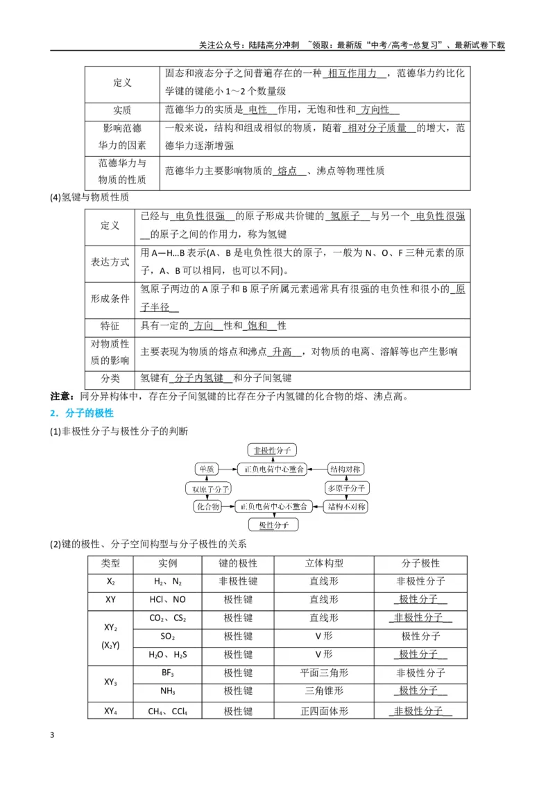 《升级版微专题51极性、溶解性、手性、无机含氧酸酸性的判断-（原卷版）(全国版)_05-化学-高考总复习_一轮复习_2024年_2024年高考化学一轮复习考点微专题_资料》第3页预览