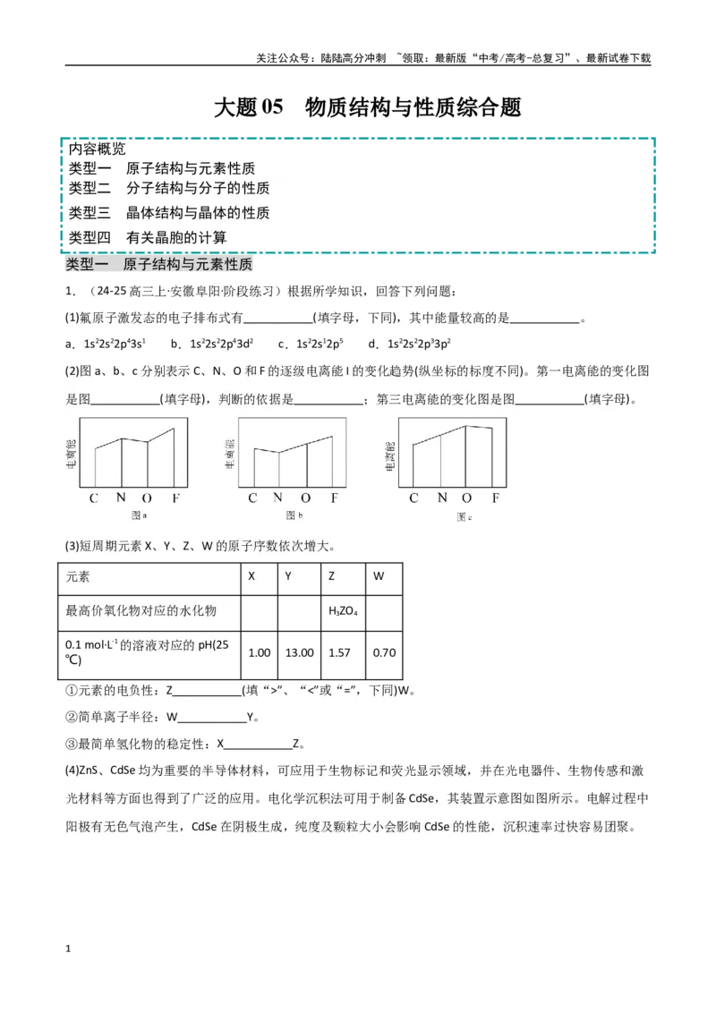 《大题05物质结构与性质综合题（分类过关）（教师版）_05-化学-高考总复习_专项复习_2025年_2025年高考化学大题突破+限时集训（新高考通用）》第1页预览