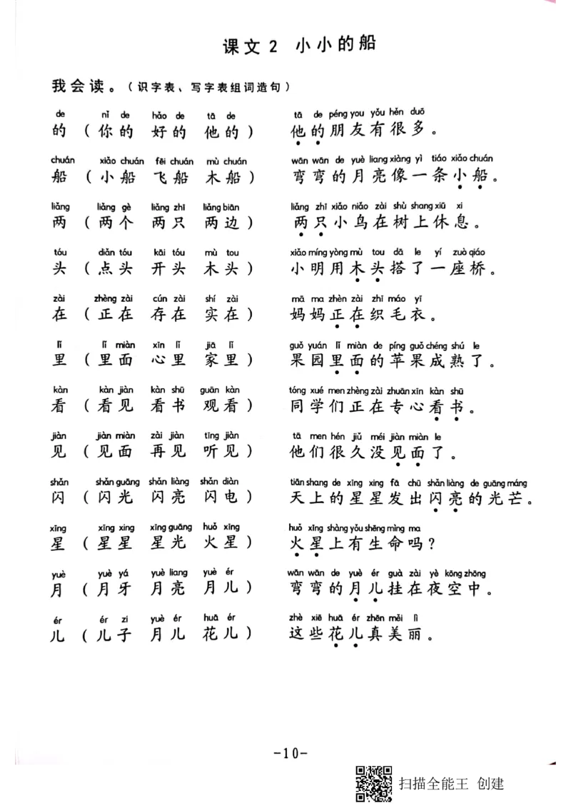 《一年级生字组词造句阅读本_小学1-6年级全科全套_1-6年级全科上册_一年级_语文_语文一上幼小衔接专项》第10页预览