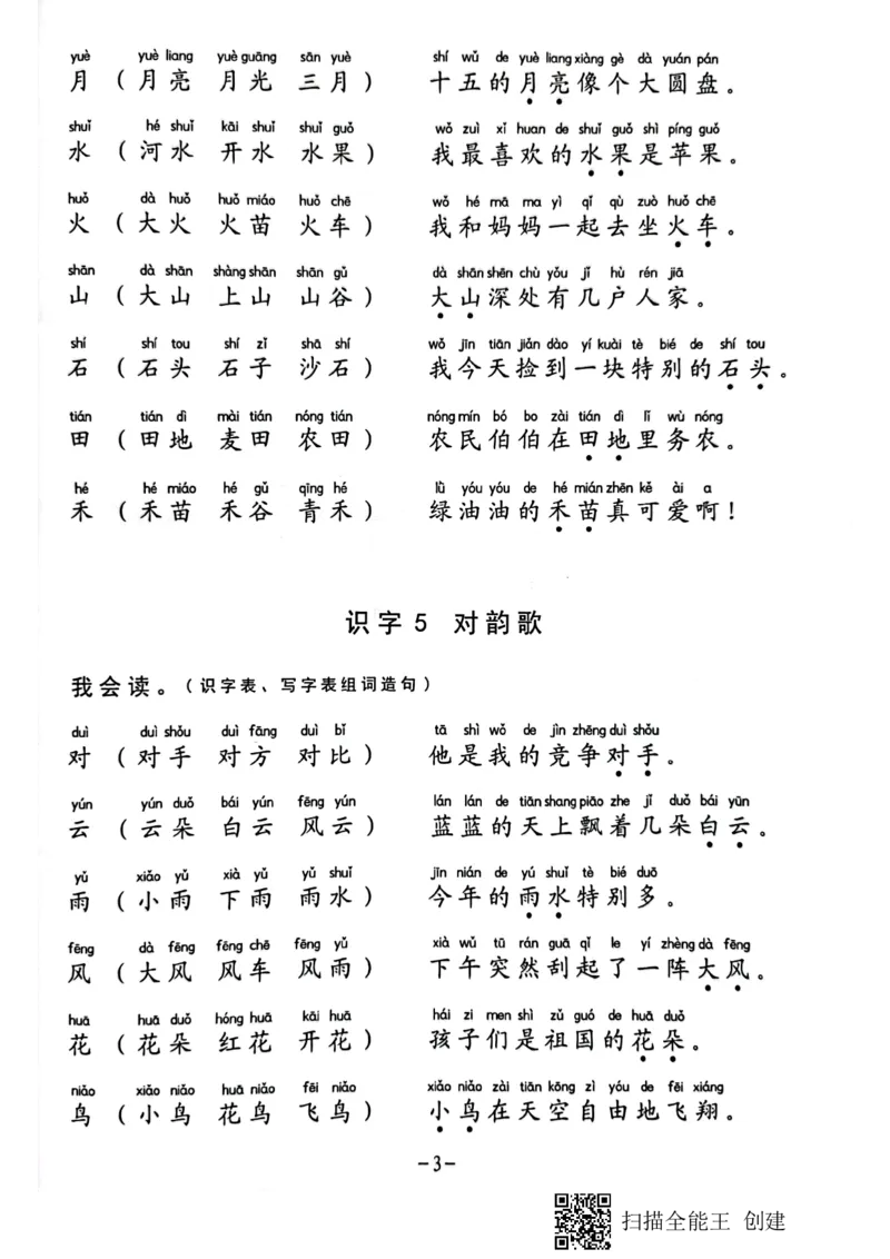 《一年级生字组词造句阅读本_小学1-6年级全科全套_1-6年级全科上册_一年级_语文_语文一上幼小衔接专项》第3页预览