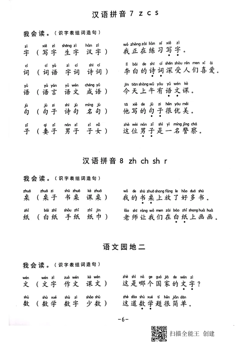《一年级生字组词造句阅读本_小学1-6年级全科全套_1-6年级全科上册_一年级_语文_语文一上幼小衔接专项》第6页预览