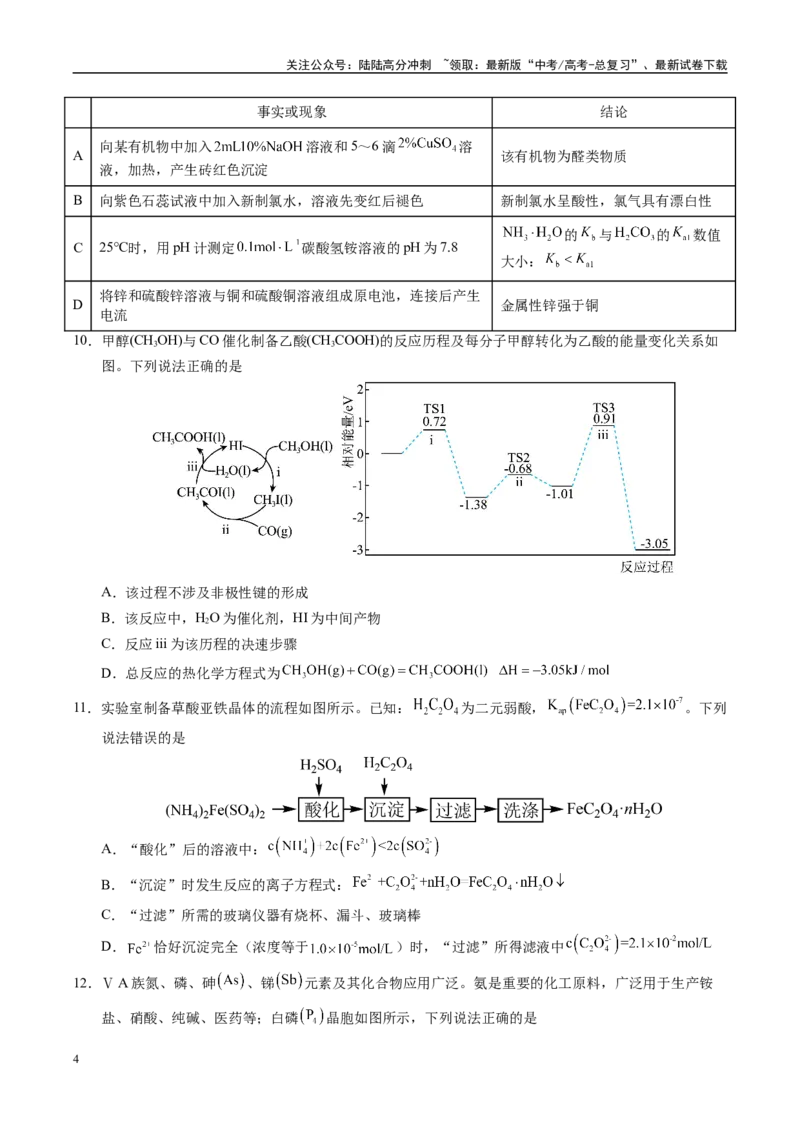 《信息必刷卷01（甘肃专用）（学生版）_05-化学-高考总复习_专项复习_2025年_2025年高考考前必刷题（多地区）化学_2025年高考化学考前必刷卷（甘肃专用）3套》第4页预览