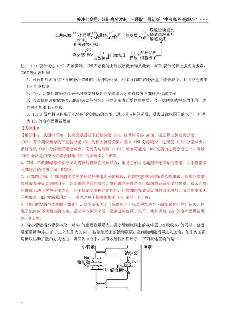 《一轮复习收官卷2（15+5+5）（教师版）（全国通用）_06-生物-高考总复习_一轮复习_2026年-生物高考一轮复习_2026年高考生物一轮复习讲义+练习+课件（新教材新高考）-G55_2026版_一轮收官卷》第5页预览