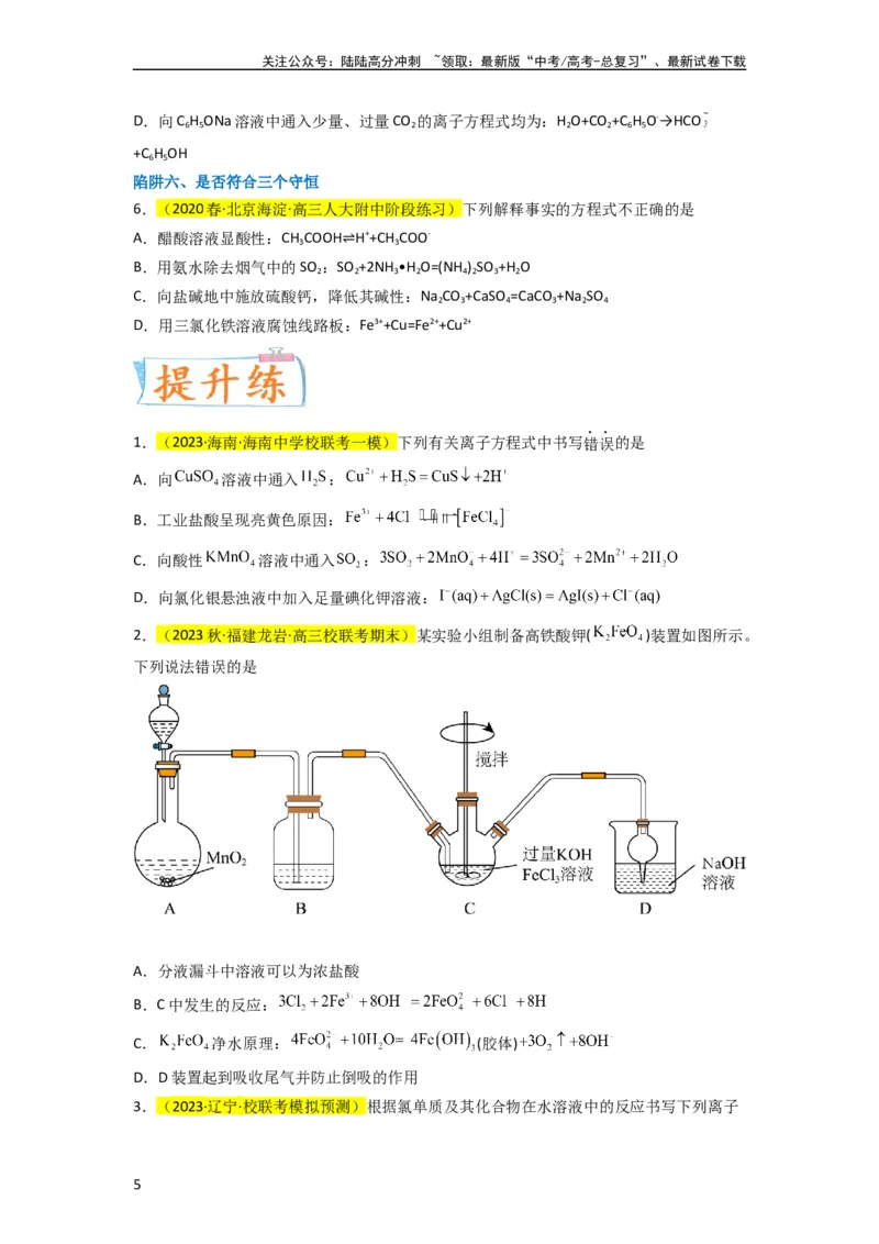 《升级版微专题05破解“六大陷阱”突破离子方程式书写正误判断（原卷版）(全国版)_05-化学-高考总复习_一轮复习_2024年_2024年高考化学一轮复习考点微专题_资料》第5页预览