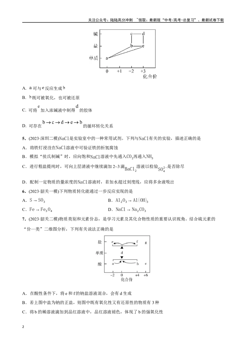 《必练11元素及其化合物性质、二维价态图-（广东专用）(原卷版)_05-化学-高考总复习_专项复习_2024年_2024年高考化学总复习高频考点必刷1000题名校真题_资料》第2页预览