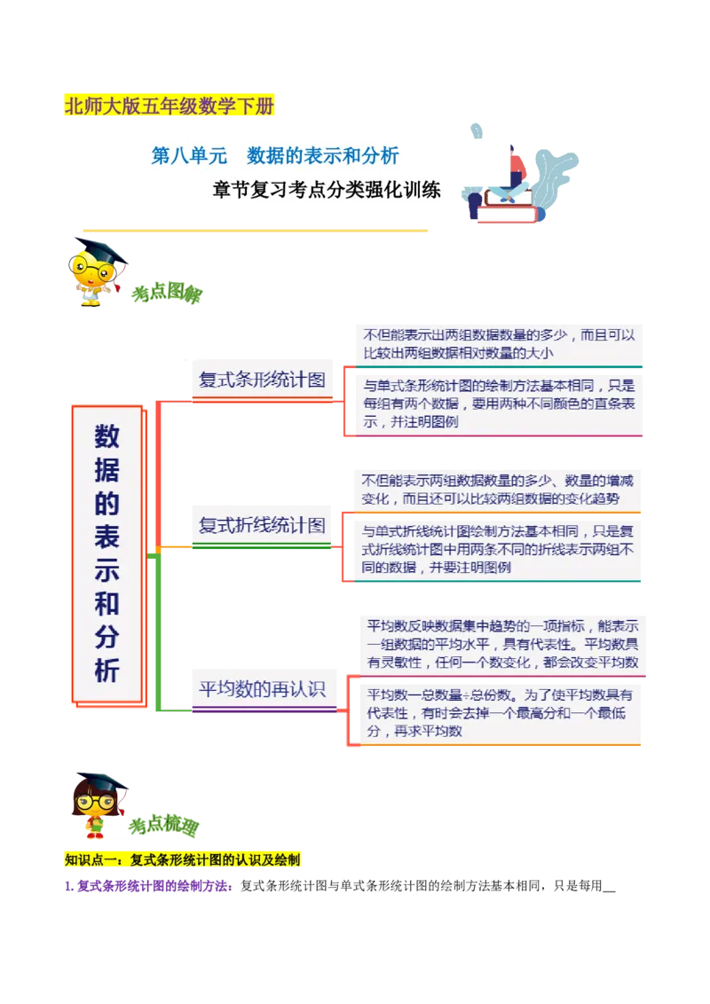 《精品第八单元《数据的表示和分析》章节复习—五年级数学下册考点分类强化训练（原卷）北师大版_小学1-6年级全科全套_1-6年级全科下册_五年级_五年级下数学》第1页预览