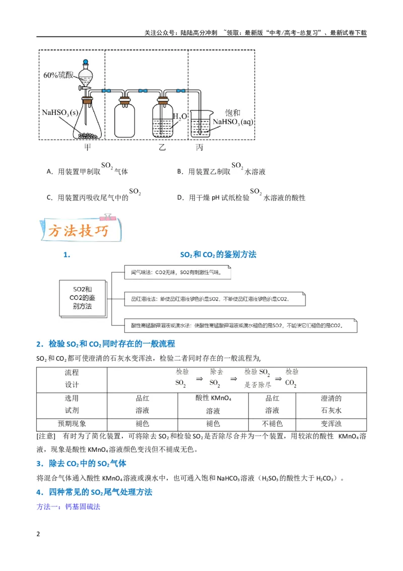 《升级版微专题21二氧化硫性质四重性探究（原卷版）(全国版)_05-化学-高考总复习_一轮复习_2024年_2024高考化学一轮复习考点微专题考情分析经典真题_资料》第2页预览
