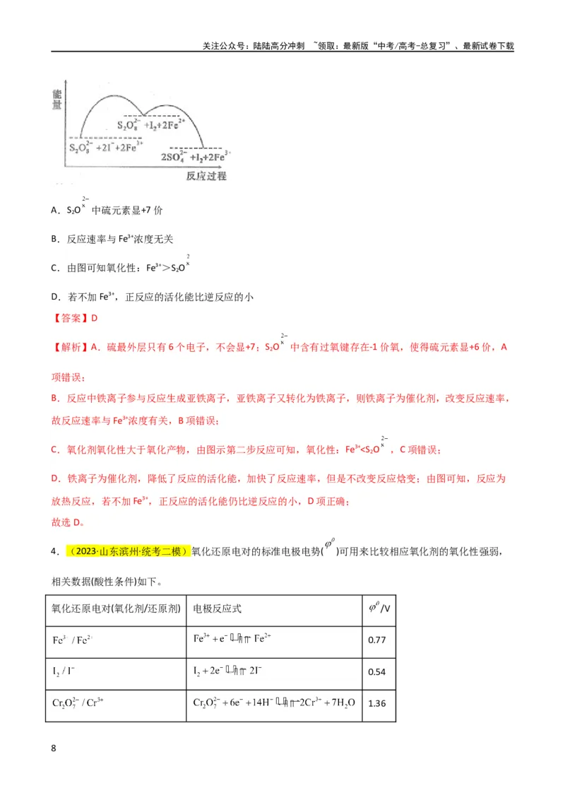 《升级版微专题08氧化性和还原性强弱的实验探究及应用（解析版）(全国版)_05-化学-高考总复习_一轮复习_2024年_2024年高考化学一轮复习考点微专题_资料》第8页预览