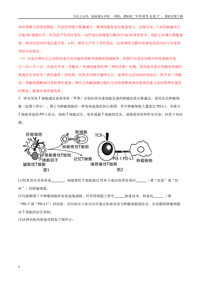 《专题02生命活动的调节（河北卷）（解析版）_06-生物-高考总复习_专项复习_2024年_2024年高考生物考前大题秒杀技巧及专项训练_资料》第9页预览