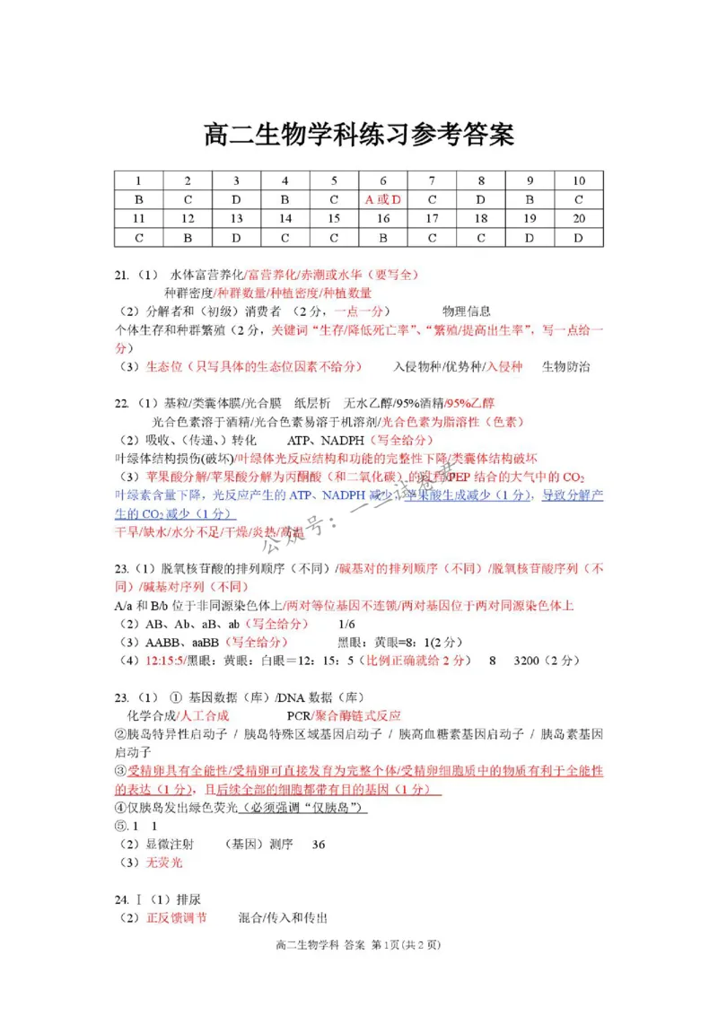 《答案_小初高学习资料合集（每天更新）_浙江省温州市十校联盟2025-2026学年高二下学期6月期末（全）_浙江省温州市十校联盟2025-2026学年高二下学期6月期末生物试题含答案》第1页预览