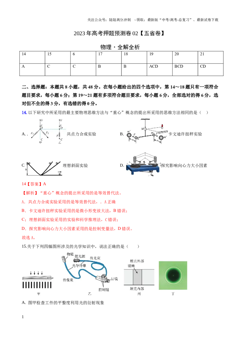 《2023年高考押题预测卷01（五省卷）-物理（全解全析）_04-物理-高考总复习_专项复习_2024年_2023年高考押题预测卷01物理_271》第1页预览