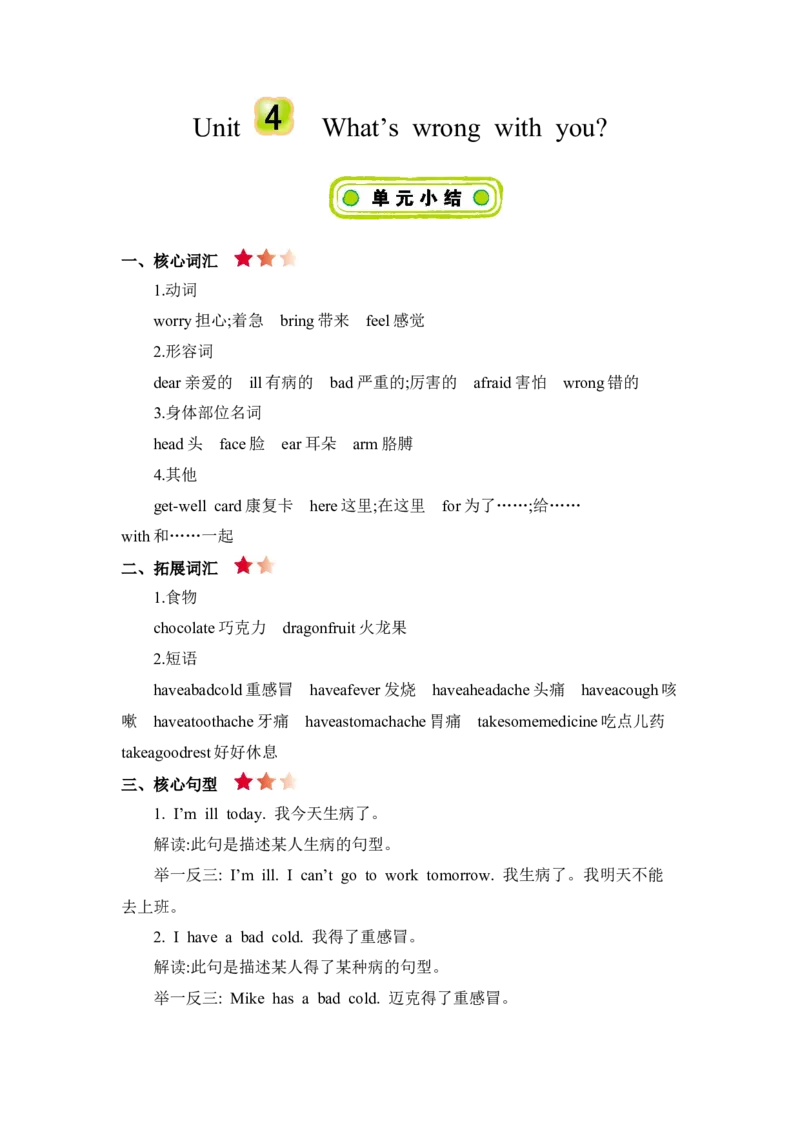 《精通版五下Unit4知识清单_小学1-6年级全科全套_1-6年级全科下册_五年级_五年级下英语_英语五下人教精通版》第1页预览