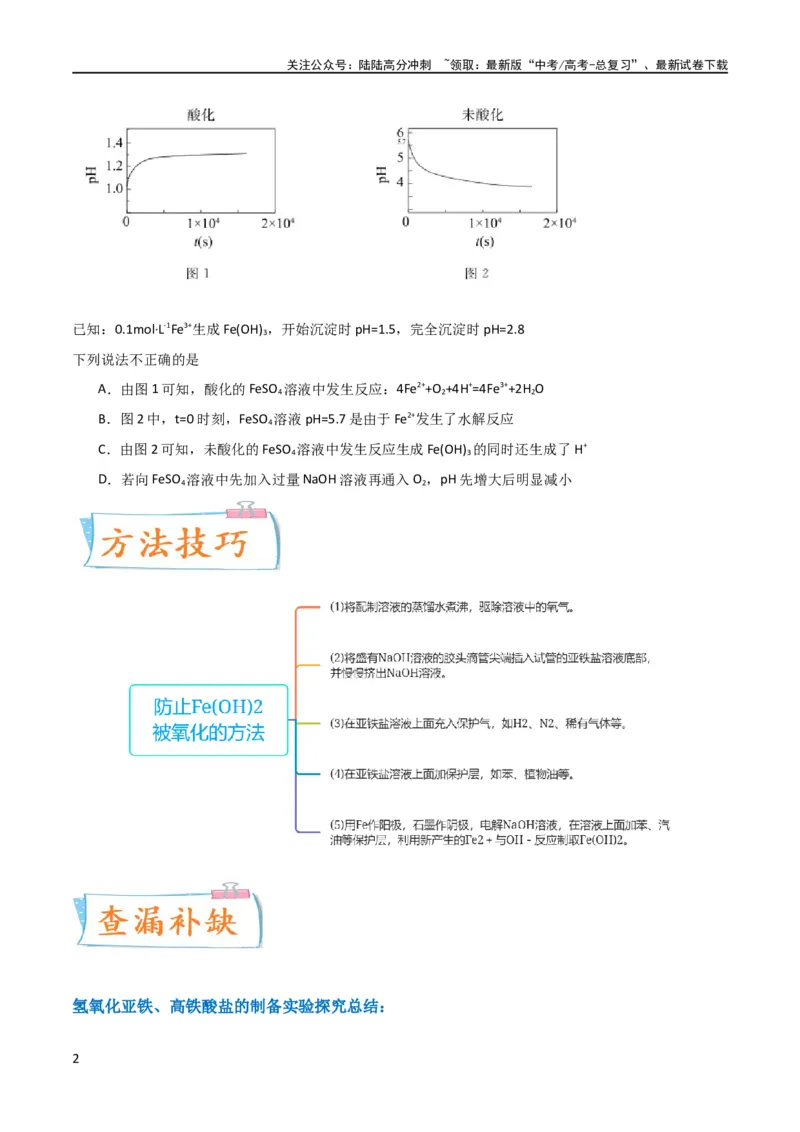 《升级版微专题14氢氧化亚铁、高铁酸盐的制备实验探究（原卷版）(全国版)_05-化学-高考总复习_一轮复习_2024年_2024年高考化学一轮复习考点微专题_资料》第2页预览