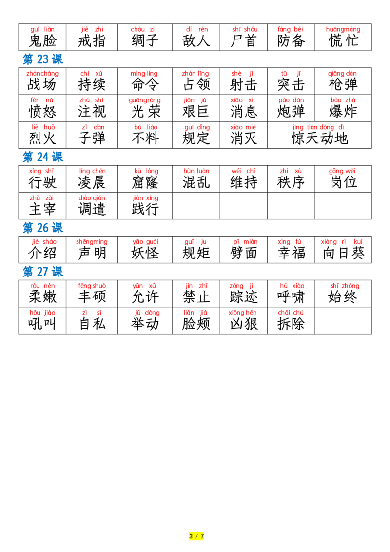 《词语表识字表_小学1-6年级全科全套_1-6年级全科下册_四年级_其他补充资料_热门资料_语文》第3页预览