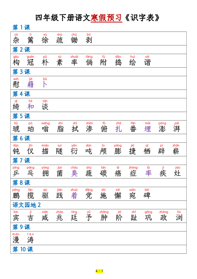 《词语表识字表_小学1-6年级全科全套_1-6年级全科下册_四年级_其他补充资料_热门资料_语文》第4页预览