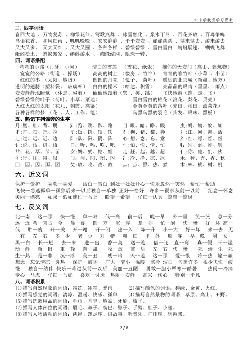 《一年级语文下册知识点归纳总复习(1)_小学1-6年级全科全套_1-6年级全科下册_一年级_其他补充资料_热门资料_语文》第2页预览